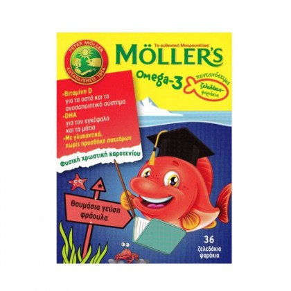 Moller's Omega-3 Kids Ζελεδάκια με Ω3 Λιπαρά Οξέα για Παιδιά με γεύση φράουλα 36 Gummies