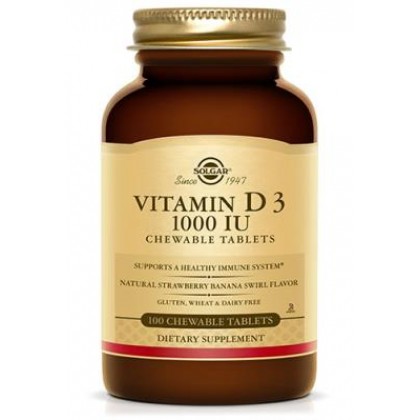 SOLGAR Vitamin D-3 1000IU Strawberry-Banana 100 Μασώμενα Δισκία