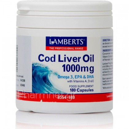 LAMBERTS Cod Liver Oil 1000mg 180 Κάψουλες