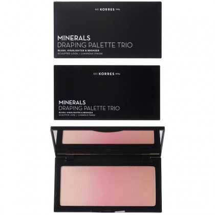 Korres Minerals Draping Palette Trio Pink Παλέτα Τριών Αποχρώσεων Για Τεχνική Draping Με Ρουζ Ηighlighter & Βronzer 21gr