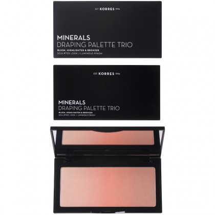 Korres Minerals Draping Palette Trio Coral Παλέτα Τριών Αποχρώσεων Για Τεχνική Draping Με Ρουζ Ηighlighter & Βronzer 21gr