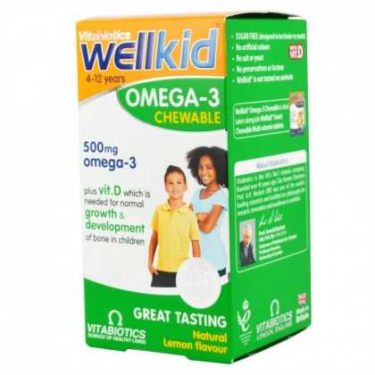 VITABIOTICS Wellkid Omega-3 Chewable 500mg Με Γεύση Λεμόνι 60 Μασώμενες Κάψουλες