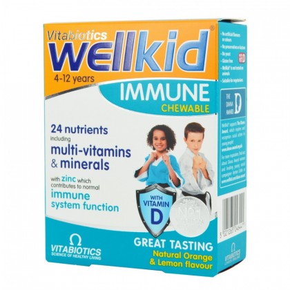 VITABIOTICS Wellkid Immune 30 Μασώμενες Ταμπλέτες Πορτοκάλι-Λεμόνι (4-12 Χρονών) 